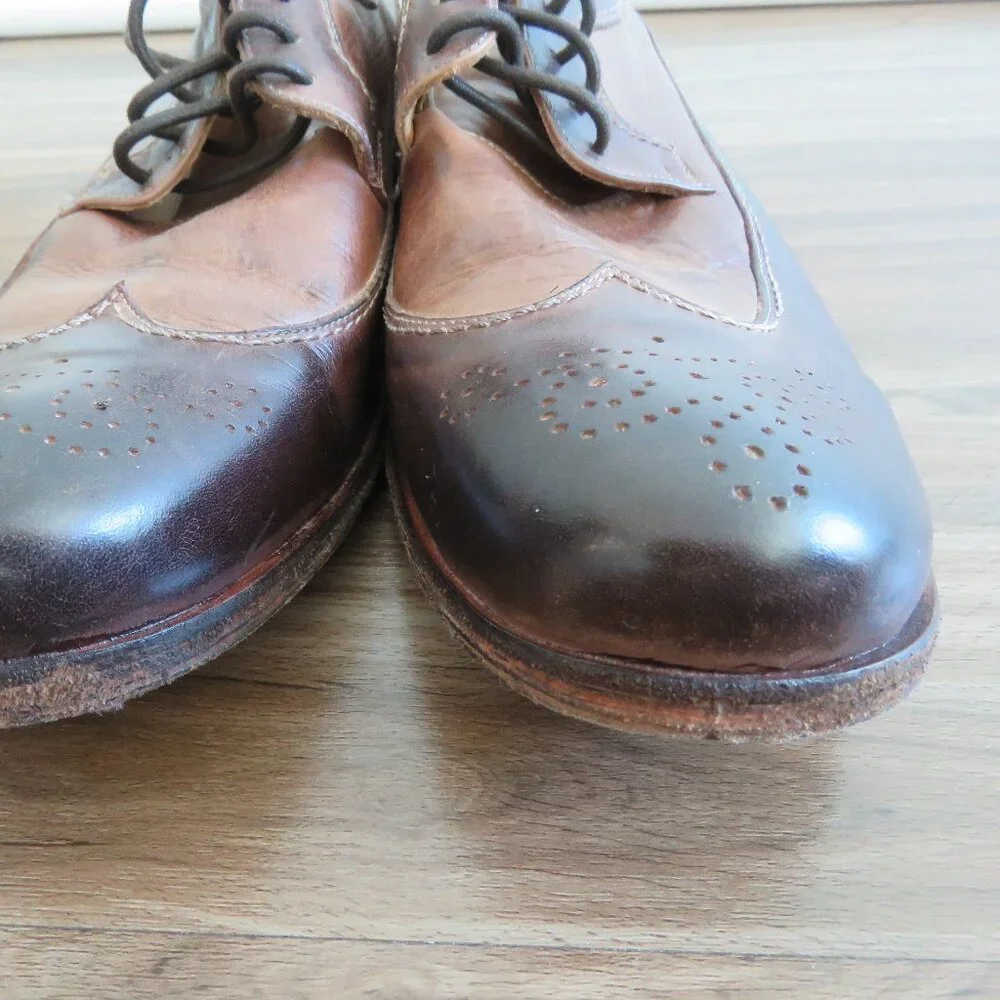 BED STU Bench Made Cobbler Series Wingtip Derby Brogue Shoes Brown Leather 10
